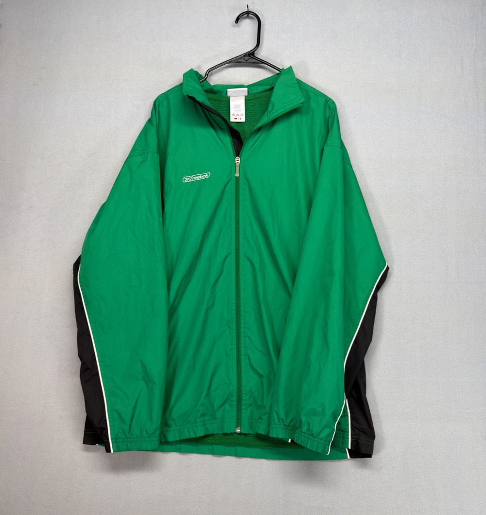Vintage Reebok Windbreaker Jacket Mens XL Green Black Full Zip Track Retro